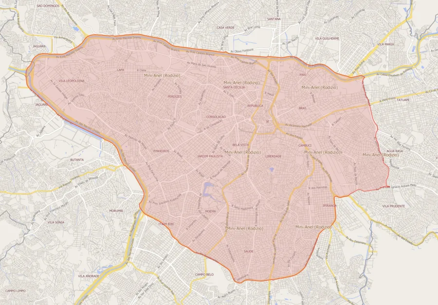 Esse perímetro é formado por vias limítrofes, e tudo o que está dentro dele sofre a restrição. A lista abaixo reúne as vias que formam o limite oficial do rodízio municipal.