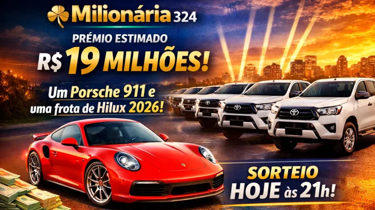 +Milionária 324 desta quarta-feira, 28/01/2026: prêmio de R$ 19 milhões daria para bancar um Porsche 911 Carrera e uma frota com mais uma frota de 60 Hilux Cabine Simples 2026 para trabalhar