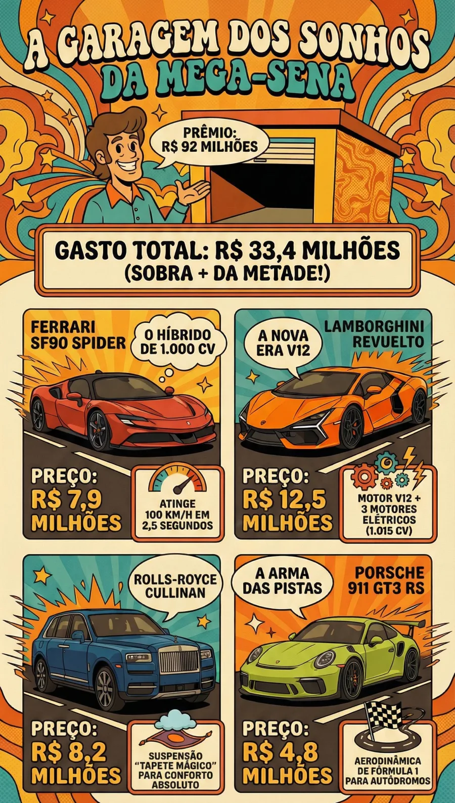 Prêmio da Mega-Sena ATUALIZADO: Próximo Sorteio pode pagar R$ 92 milhões; 2964 acumulou e Ganhador Pode Comprar Ferrari, Lamborghini e toda garagem dos sonhos