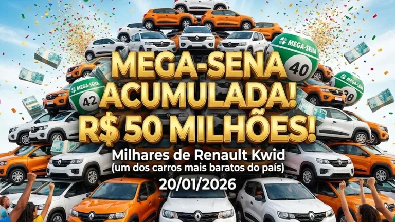 Mega Sena 2961 Resultado do Prêmio acumula em R$ 50 milhões e valor equivale a uma frota gigantesca de Renault Kwid