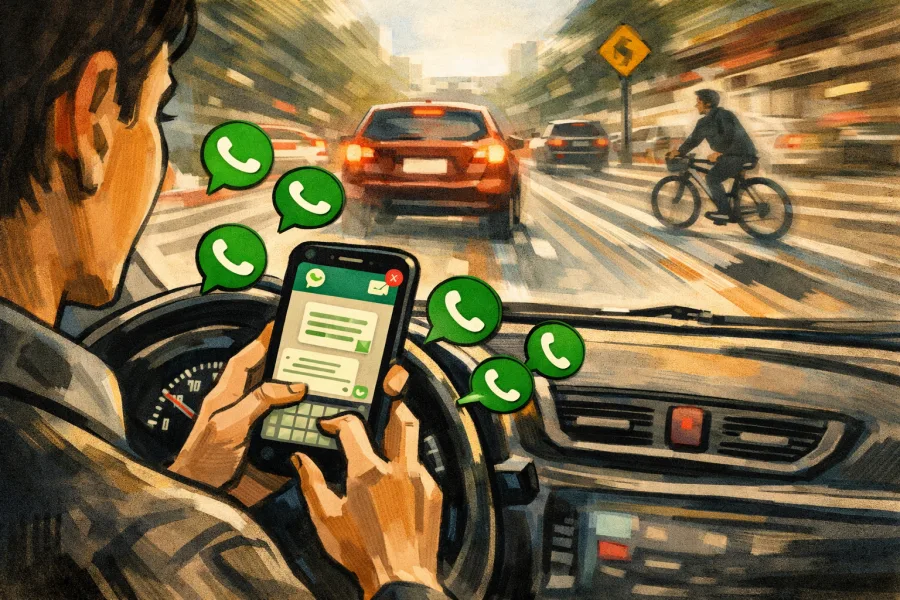 WhatsApp ao volante vira o maior fator de distração no trânsito e já pesa em multas, seguros e número de acidentes