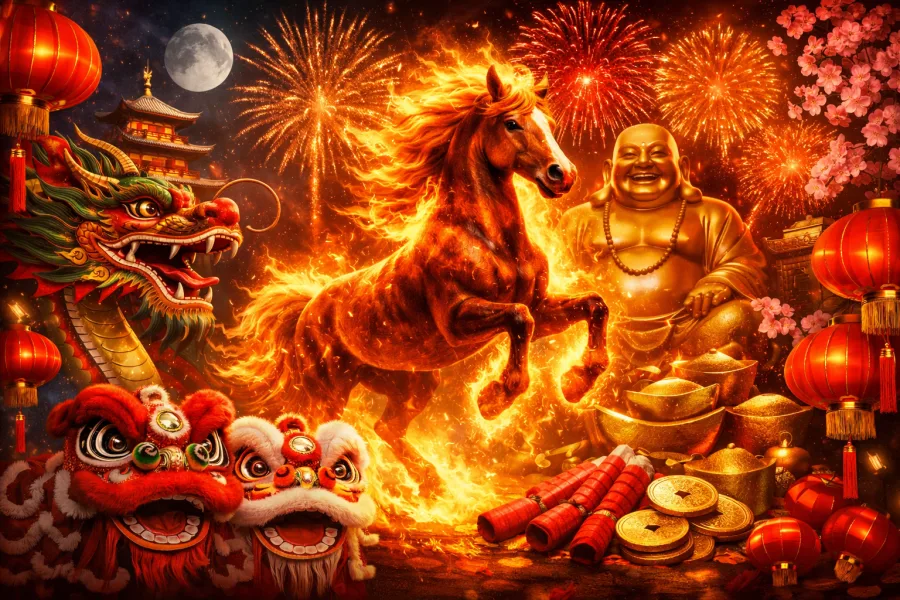 Ano Novo Chinês 2026 começa em 17 de fevereiro e inaugura o ciclo do Cavalo de Fogo