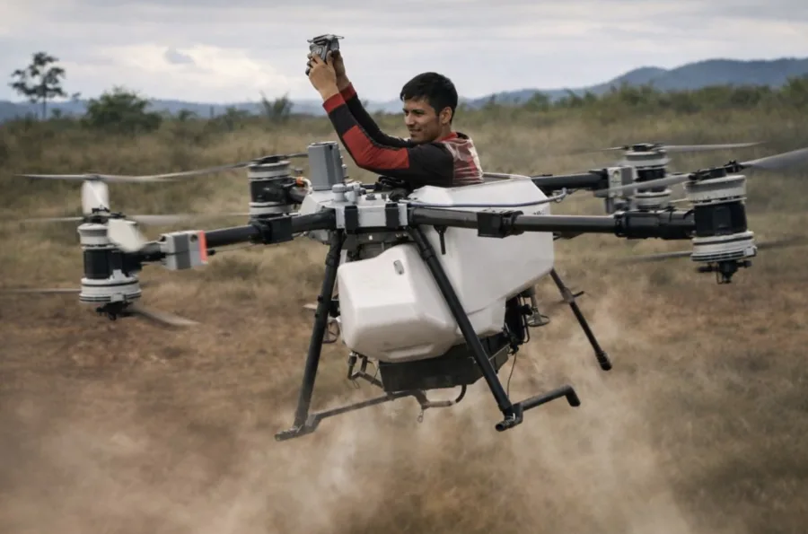 Homem subiu no drone de R$ 300 mil e levantou voo em máquina feita para pulverizar lavoura: a gambiarra que surpreendeu o agro no Pará
