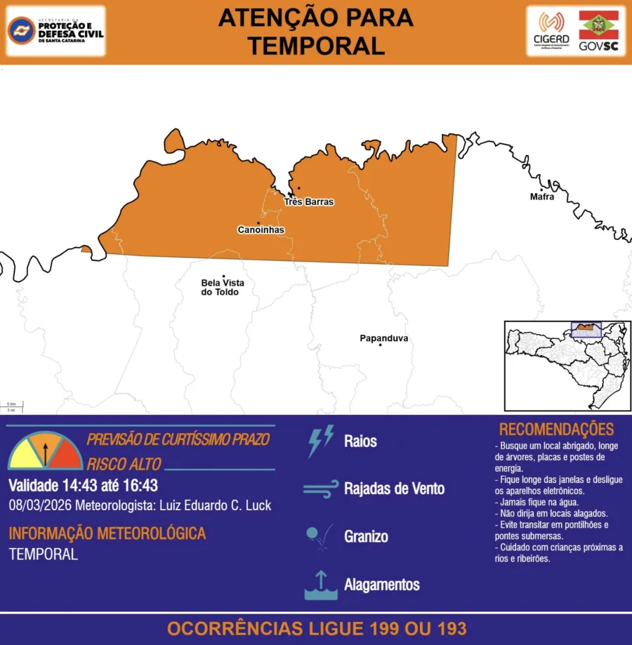 Em caso de emergência, acione o Corpo de Bombeiros pelo número 193 ou a Defesa Civil pelo número 199.