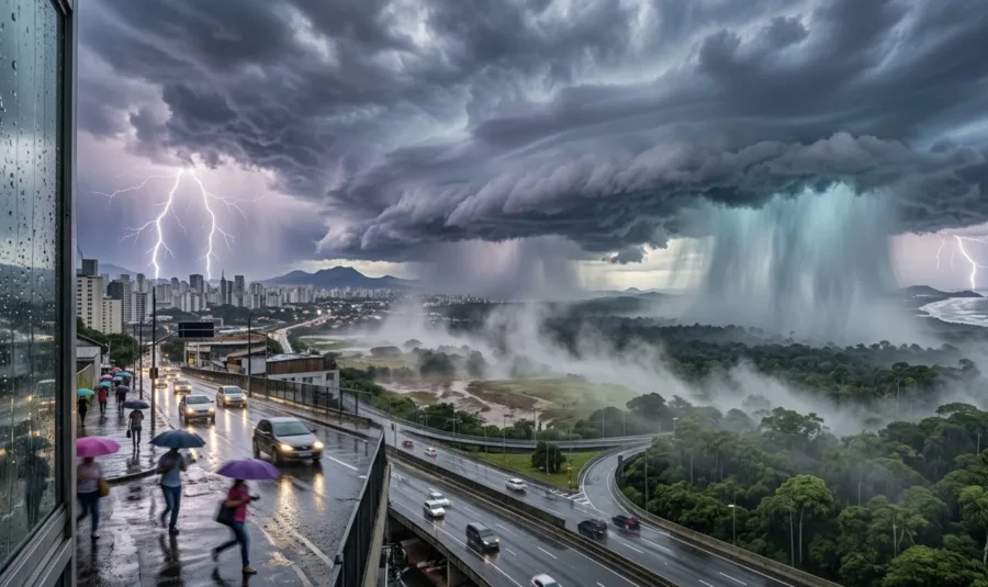 Previsão do tempo hoje 11/03: chuva forte e risco de temporais marcam a quarta-feira em várias regiões do Brasil