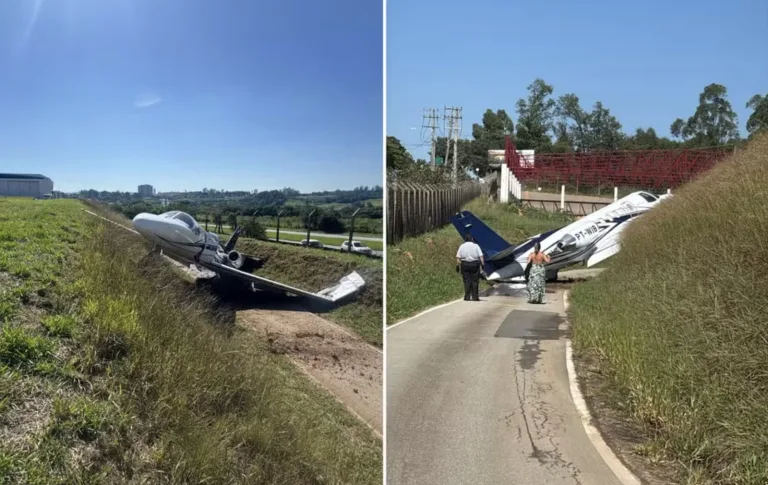 Acidente de avião em Jundiaí: um jato executivo saiu da pista ao pousar no aeroporto