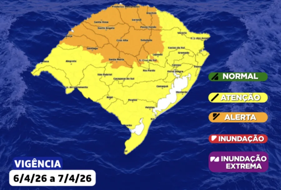 Defesa civil do estado do Rio Grande do Sul alerta para risco de alagamentos e cheias no RS nos próximos dias