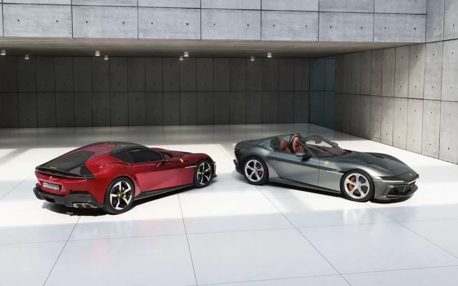 O design do 12Cilindri, feito pelo Ferrari Styling Centre, apresenta linhas limpas que enfatizam volumes interconectados, oferecendo uma aparência integrada e coesa.