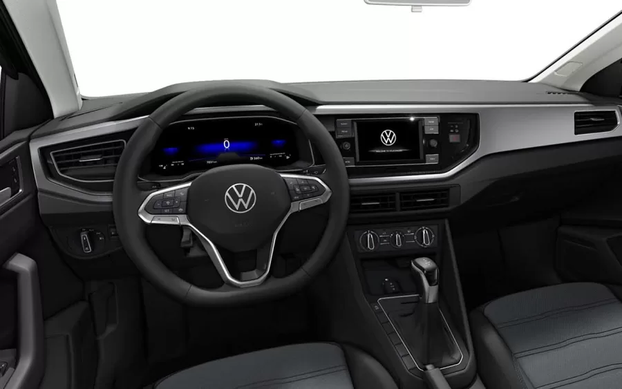 Os itens de série do Nivus Sense incluem seis airbags, ar-condicionado, direção e travas elétricas, vidros elétricos, faróis e lanternas em LED, rack de teto, alarme, volante multifuncional e painel digital.