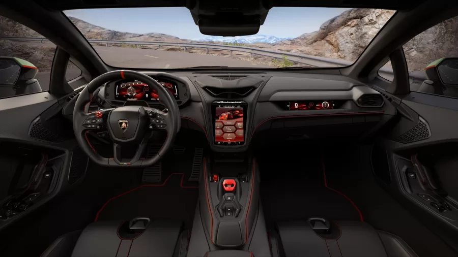 A configuração tecnológica do Lamborghini Temerario inclui três telas digitais, oferecendo ao motorista e ao passageiro uma interação intuitiva e um controle eficiente das funções do veículo.