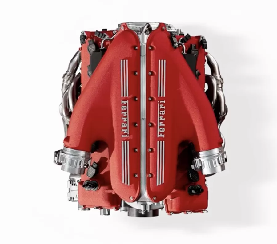 O motor V12 da Ferrari 12Cilindri é uma obra de arte de engenharia, com peças leves e revestimentos especiais que reduzem o atrito, garantindo a performance esperada de um modelo Ferrari V12.