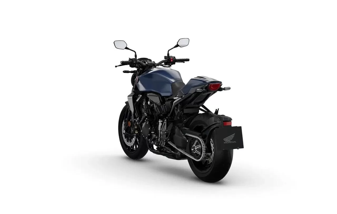 O design da CB 1000R combina linhas modernas com o conceito Neo Sports Café. A nova cor Azul Fosco e detalhes em preto reforçam a identidade visual e o apelo tecnológico do modelo.