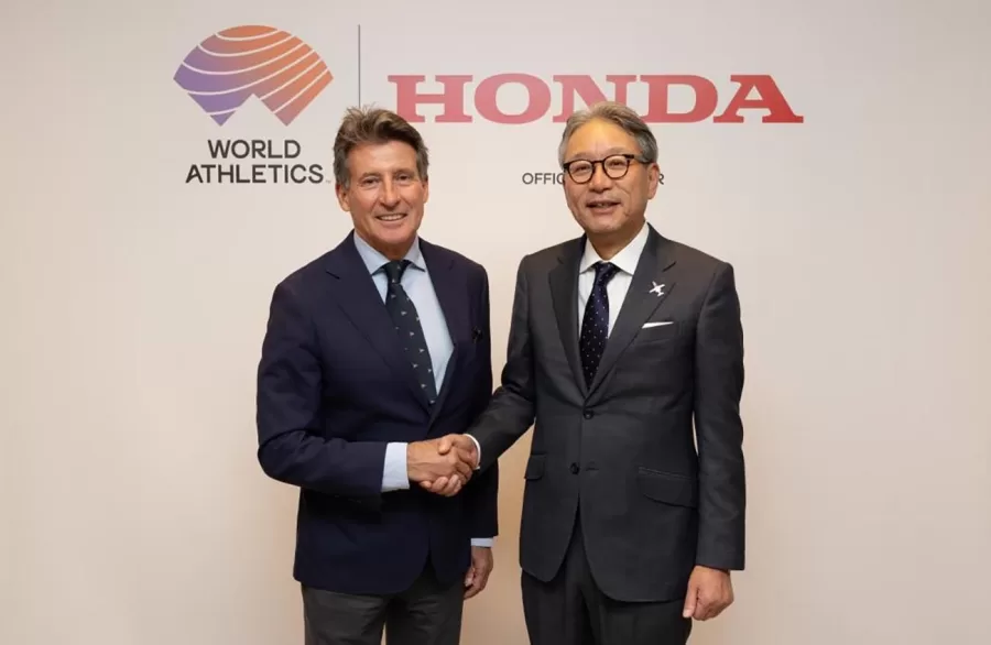 Sebastian Coe, presidente da World Athletics e Toshihiro Mibe, CEO Global da Honda