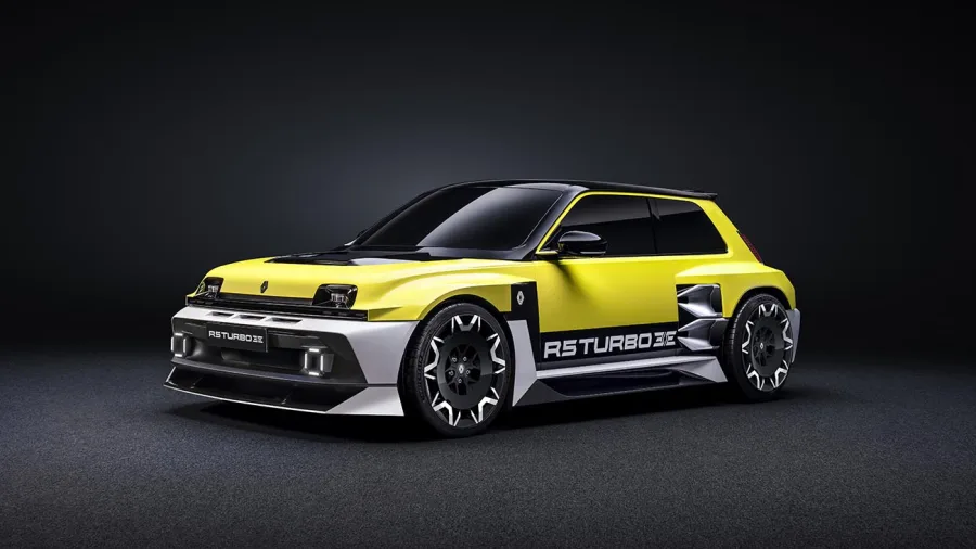 Renault 5 Turbo 3E é o renascimento de um ícone, agora elétrico e com 500 cv. Dois motores nas rodas traseiras, aceleração de 0-100 km/h em 3,5s e um design que grita anos 80 com um toque futurista.