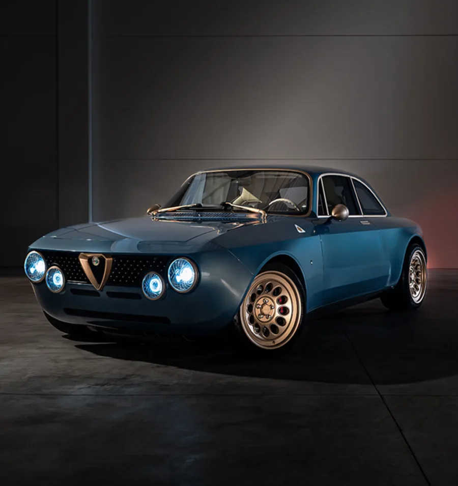 O Totem GTElectric reimagina o clássico Alfa Romeo GT Junior com tecnologia atual. Com estrutura de fibra de carbono e opções de motor elétrico ou V6 biturbo, redefine o conceito de restomod.