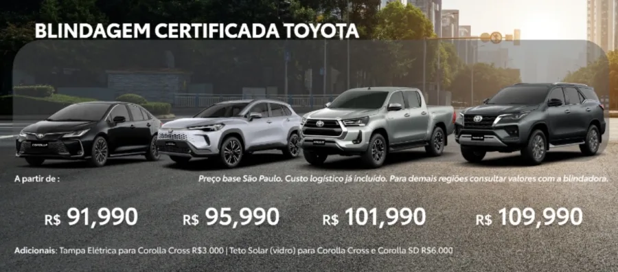 O preço da blindagem certificada do Corolla no dia 31/12/2024 - reprodução