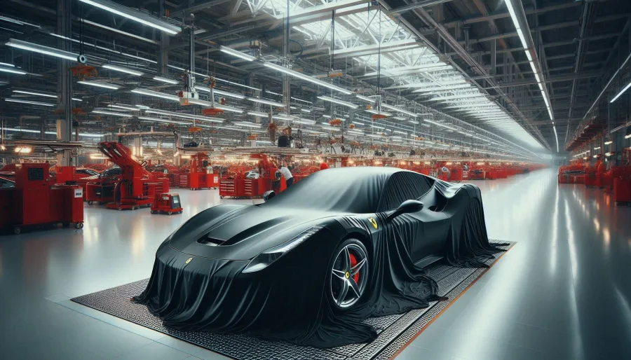 A Ferrari prepara seis lançamentos para 2025, incluindo seu primeiro carro elétrico, que será apresentado em outubro. Além disso, a marca planeja atualizações e novas versões para sua linha - Imagem gerada por IA.