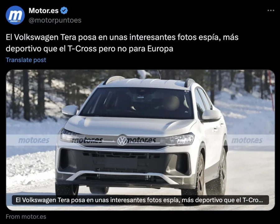 Nas ruas da Europa, o Volkswagen Tera apareceu sem camuflagem, revelando detalhes de seu design antes do lançamento no Brasil. O SUV será produzido em Taubaté e usará a plataforma MQB-A0.