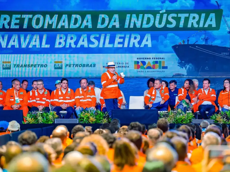 Angra do Reis (RJ), 17/02/2025 - Presidente da República, Luiz Inácio Lula da Silva, durante cerimônia de retomada da indústria naval e offshore brasileira no âmbito do Programa de Renovação da Frota Naval do Sistema Petrobras. Terminal Marítimo Almirante Maximiano da Fonseca (Tebig) da Transpetro. Foto: Ricardo Stuckert/PR