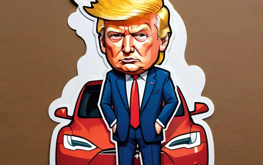 Donald Trump anunciou que comprará um Tesla para demonstrar apoio a Elon Musk, após a montadora enfrentar uma queda de 15% no valor de suas ações em um único dia - Imagem gerada por IA.