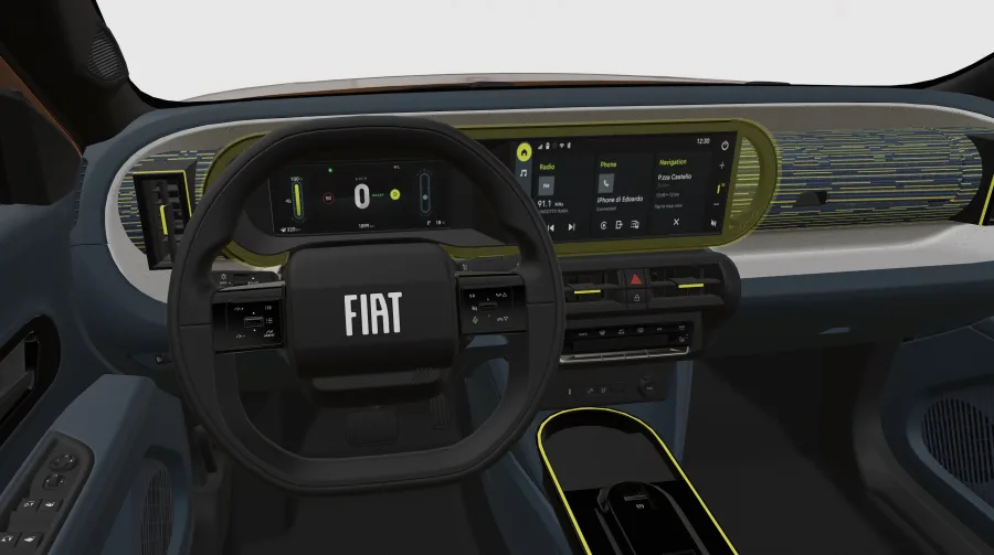 No interior, o carro aposta em materiais reciclados, tons de azul e detalhes em amarelo acrílico, oferecendo um ambiente jovem e tecnológico para o público urbano brasileiro.