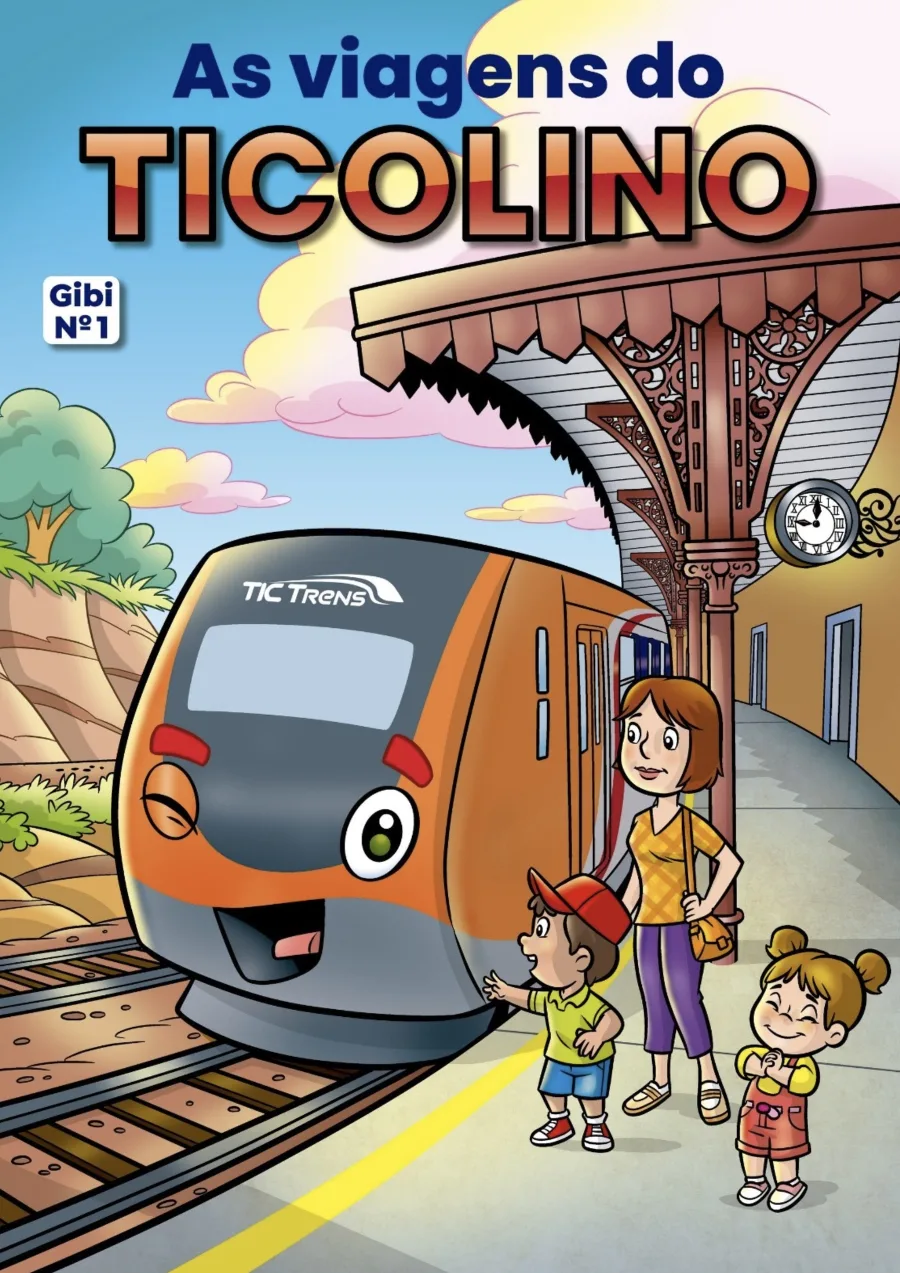 O gibi infantil da TIC Trens foi criado para educar crianças sobre segurança ferroviária, mas chamou atenção por revelar imagens inesperadas de novos trens.