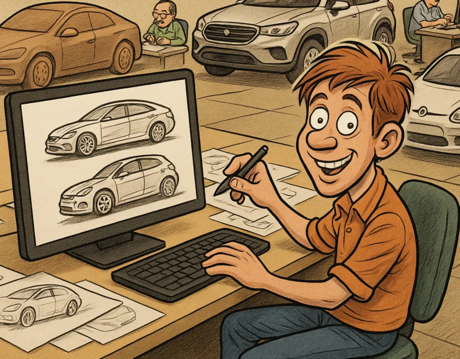O design automotivo no Brasil é um equilíbrio entre arte e engenharia. Cada linha de carro popular precisa ser bonita, prática e barata de produzir.