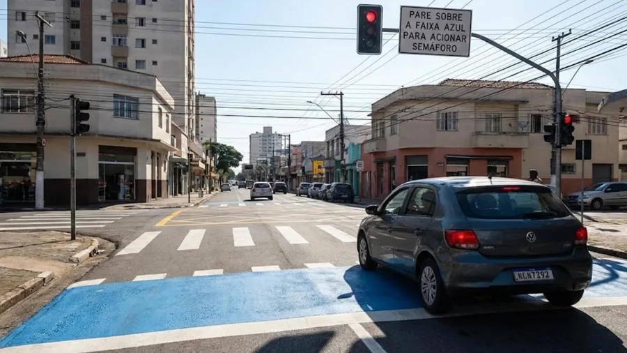 Faixa Azul no chão: O “segredo” para o semáforo abrir rápido que quase ninguém conta