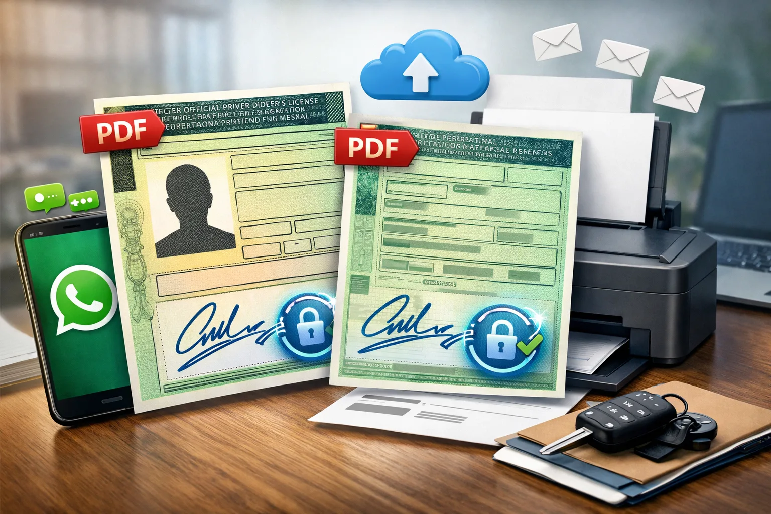 Exportar CNH e CRLV em PDF gera arquivos oficiais com assinatura digital, válidos para impressão, envio por WhatsApp e apresentação em empresas.