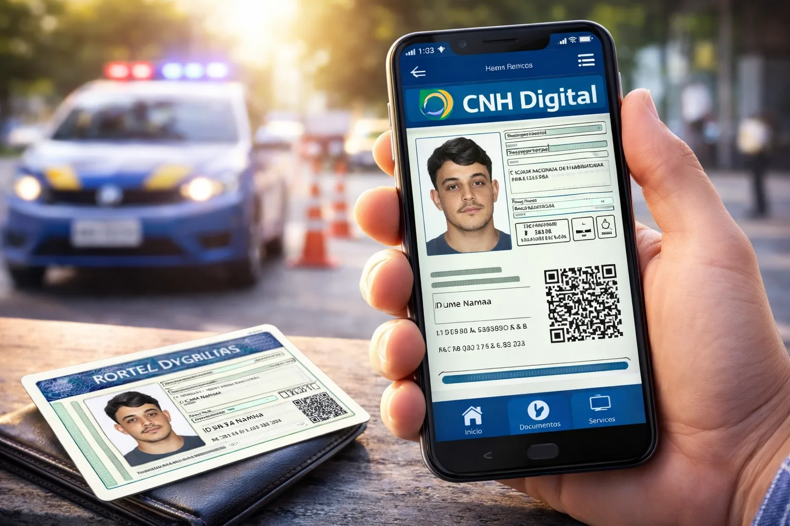 CNH Digital no celular substitui o documento físico, funciona sem internet, vale em blitz, mostra QR Code, foto, categorias, validade e dados oficiais no app.