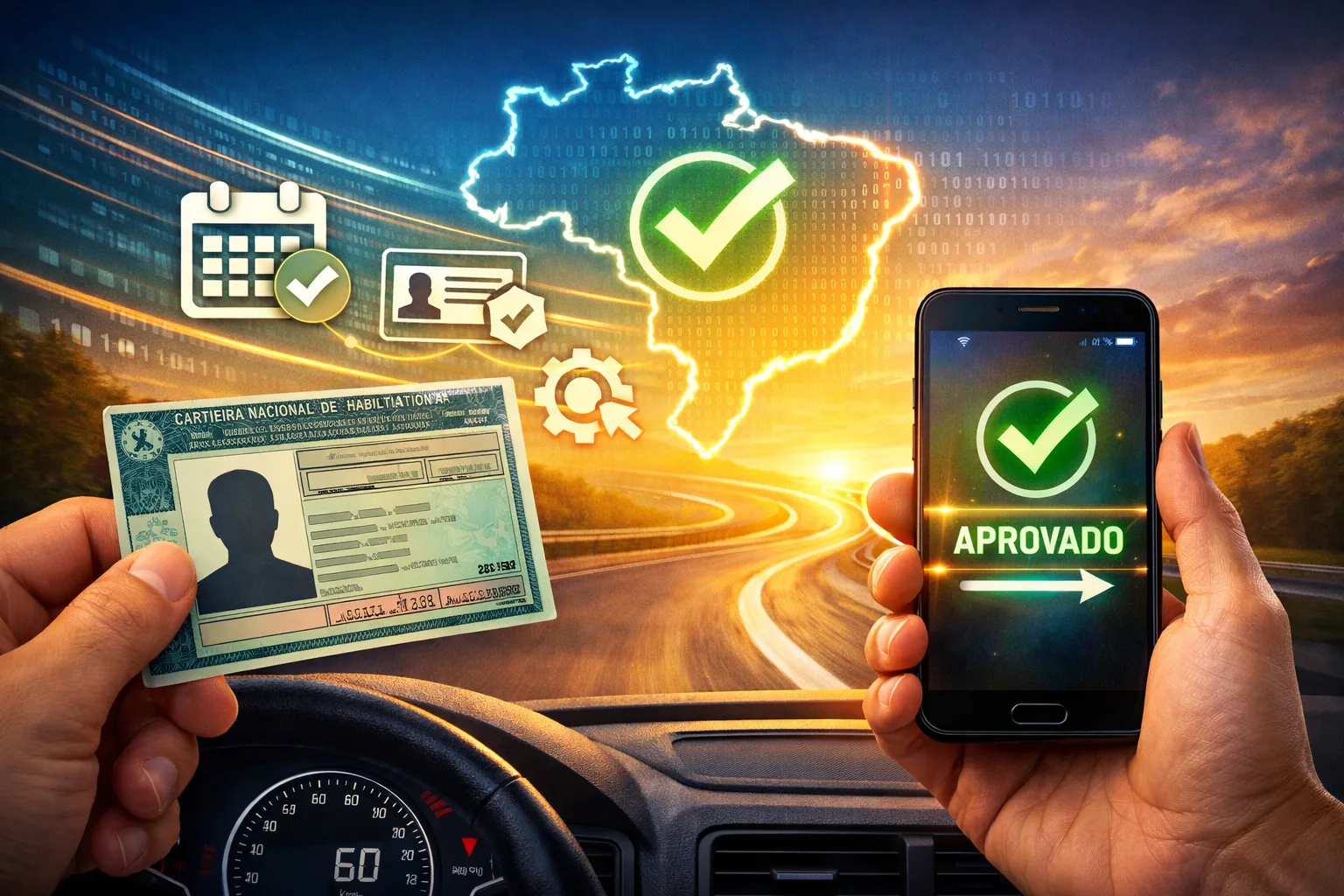 Renovação automática da CNH pode atualizar a validade direto no sistema, sem atendimento presencial, desde que o motorista esteja regular e sem pendências.