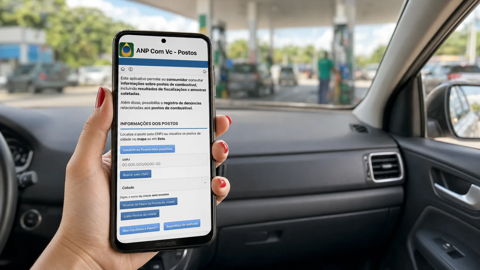 ANP permite consultar postos próximos, verificar CNPJ e fornecedor do combustível, acompanhar vistorias e denunciar adulteração, bomba irregular ou preço abusivo.
