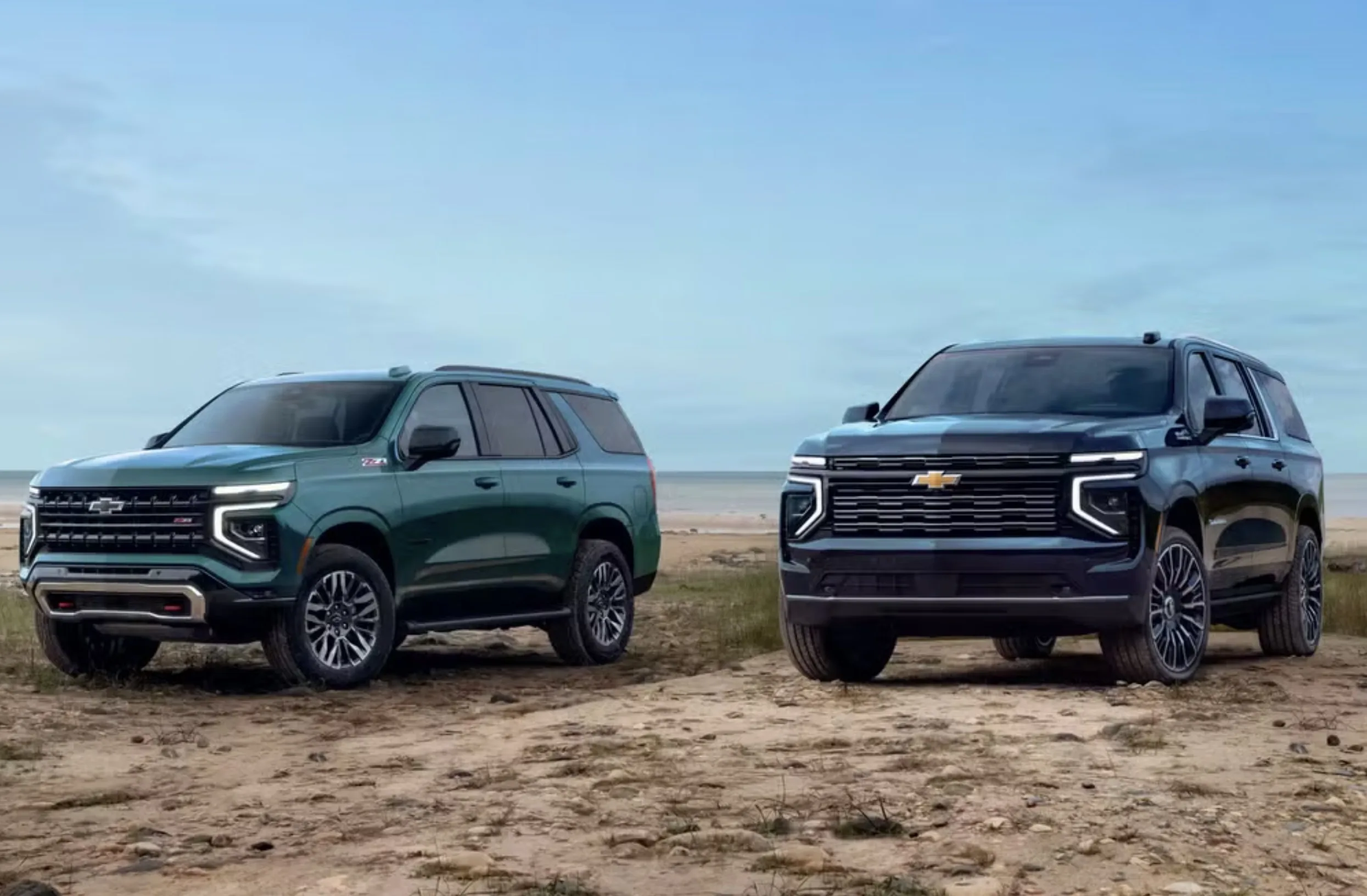 Chevrolet Tahoe (à esq.) e Suburban podem chegar ao Brasil com motores V8 de até 426 cv, câmbio automático de 10 marchas e dimensões que fazem outros SUVs parecerem brinquedos.