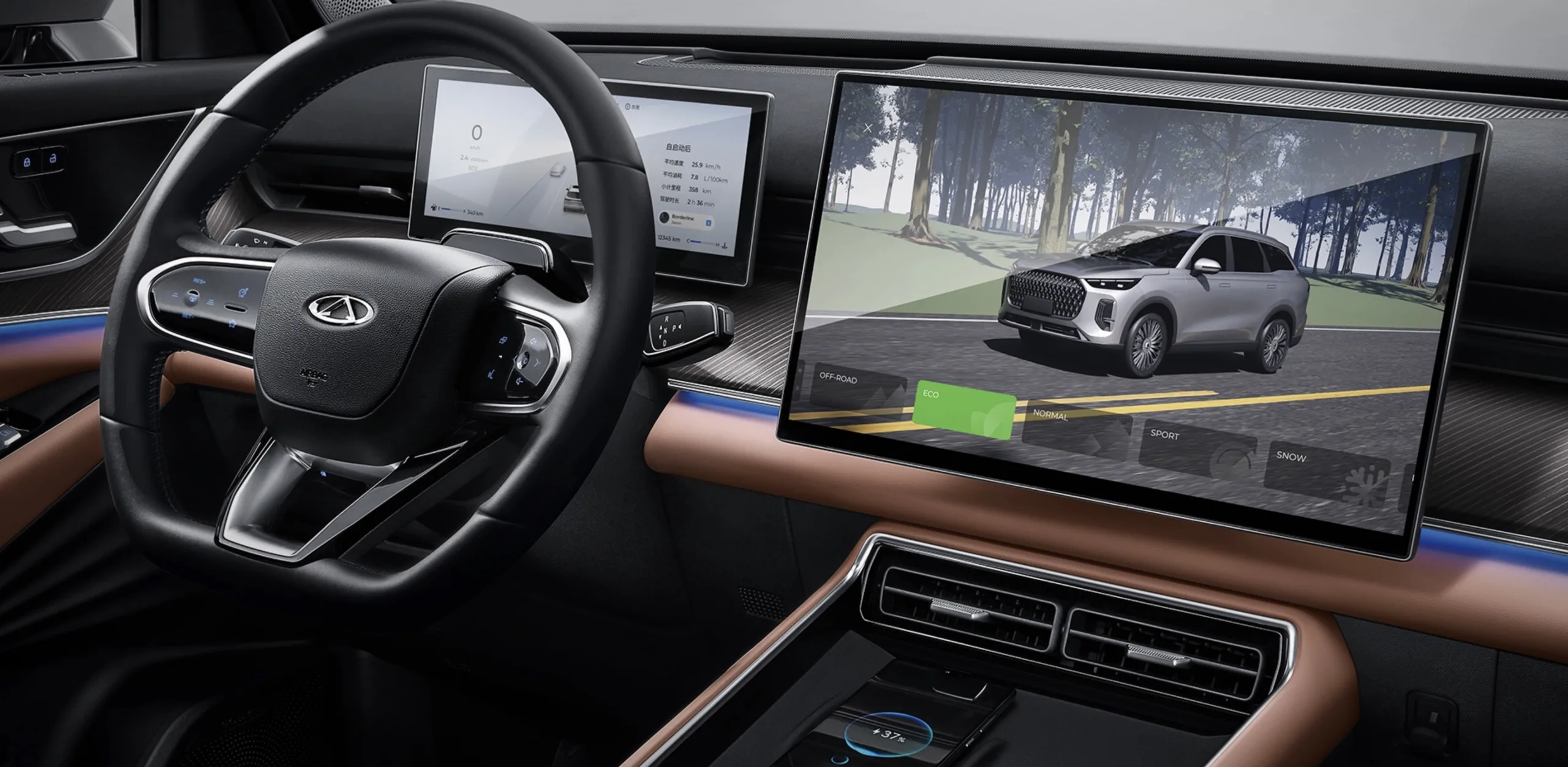 A central de 15,6 polegadas, o painel de 10,3 e o Head-Up Display concentram as informações, enquanto o sistema Sony usa 14 alto-falantes e há câmera de visão 540°.